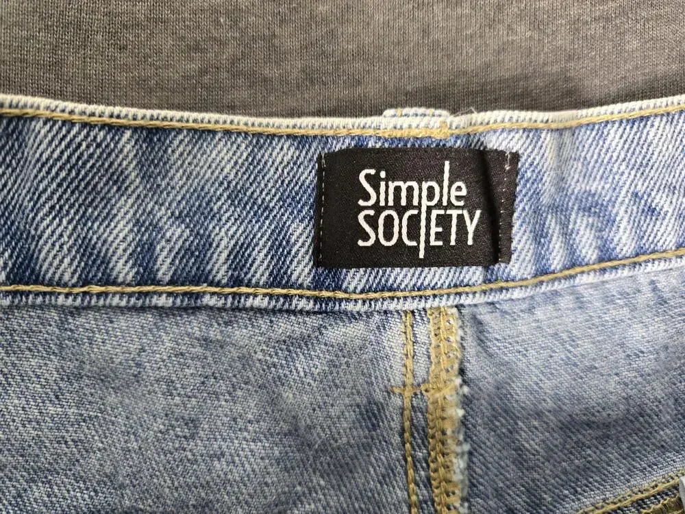 Simple Society Shorts Juniors 7/28 Blue Super High Rise Carpenter Denim Cargo